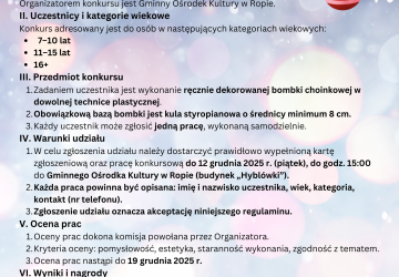 Konkurs na ręcznie zdobioną bombkę choinkową (GOK w Ropie)