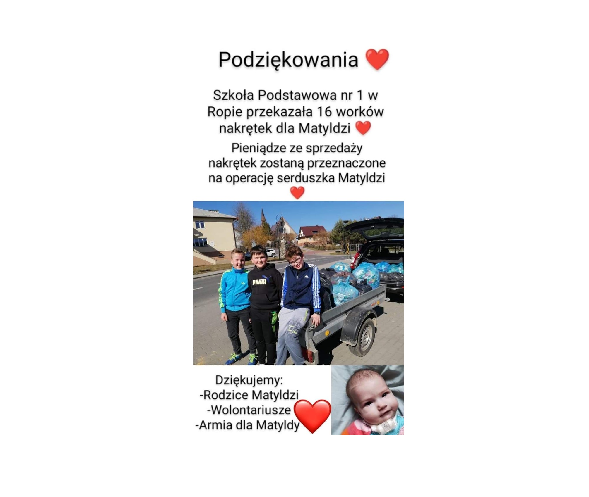 Nakrętki dla Matyldzi - podziękowania